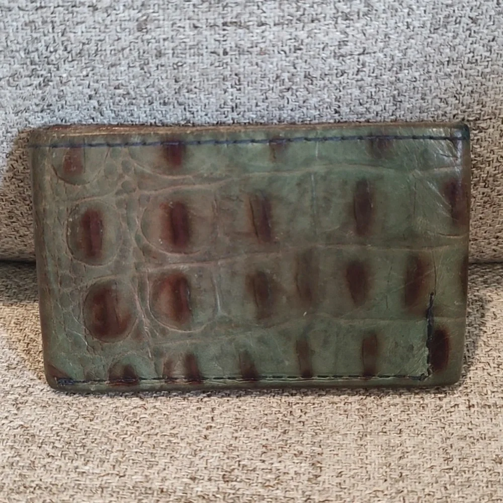 Handmade Alligator Leather Card Holder • Brown/Green•Soft Leather•Used